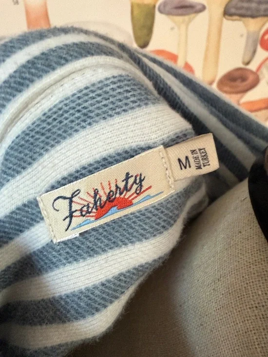Faherty Blue and White Vertical Stripe Button-Down Top - Picture 2 of 4
